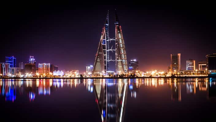 View of world trade center and skyline, Manama, Bahrain