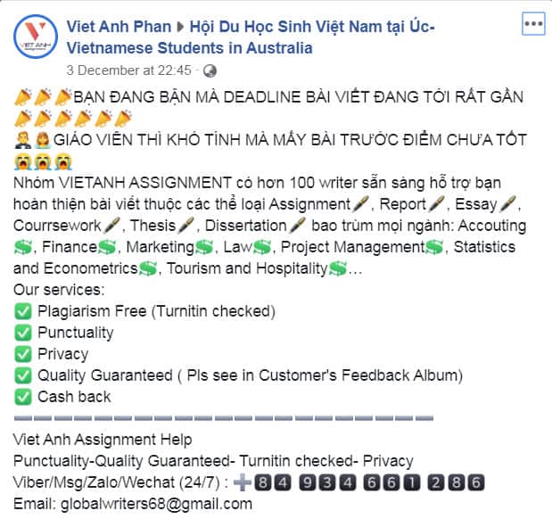 Một mẩu quảng cáo viết luận văn thuê trên mạng.