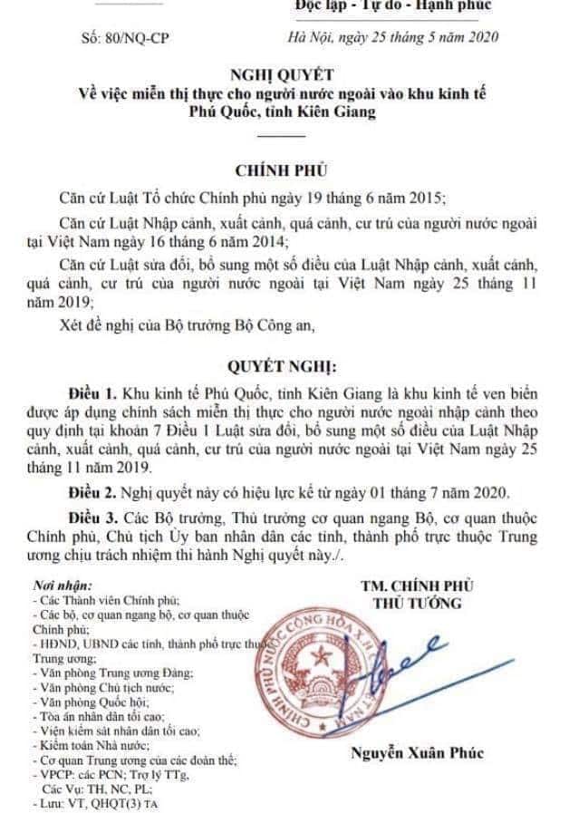 Quyết định của Thủ tướng Việt Nam về Phú Quốc