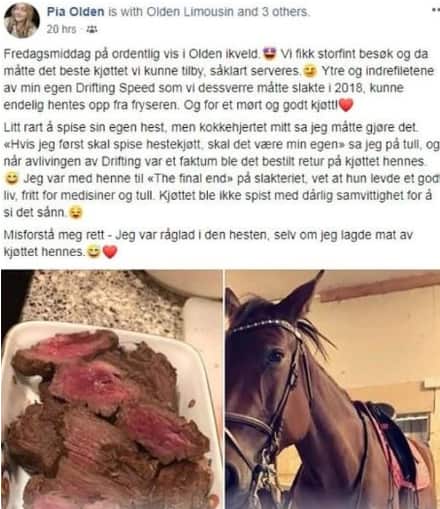 Pia Olden cooked a new dish with horse meat prepared with chilli and mango. 