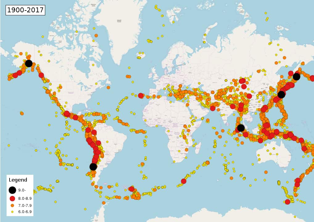 Earthquakes (M6.0+) between 1900 and 2017