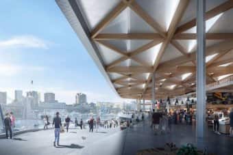 waterfront promenade, public wharves and ferry stop feature in the new design of fish market.