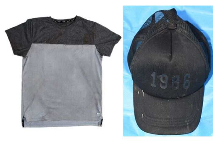 A baseball cap and a t-shirt were found at the scene.