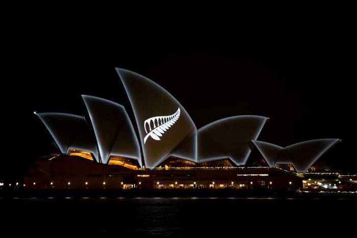 The sails of the Sydney Opera House were lit up with the silver fern.