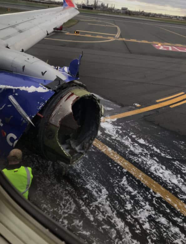 A Southwest Airline engine after an emergency landing.