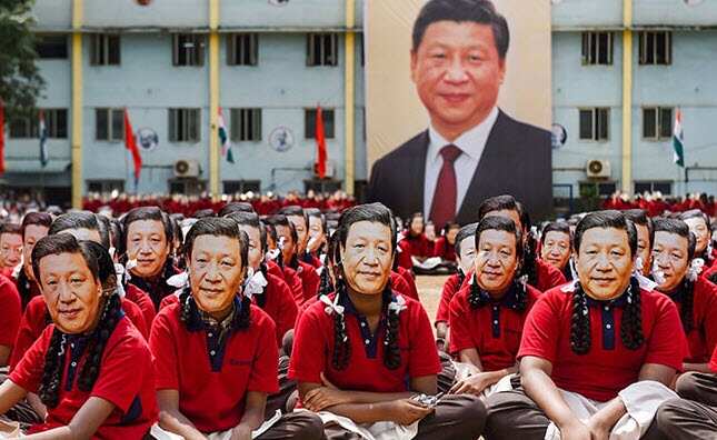 Students at the Chennai school wore masks of Chinese president Xi Jinping.