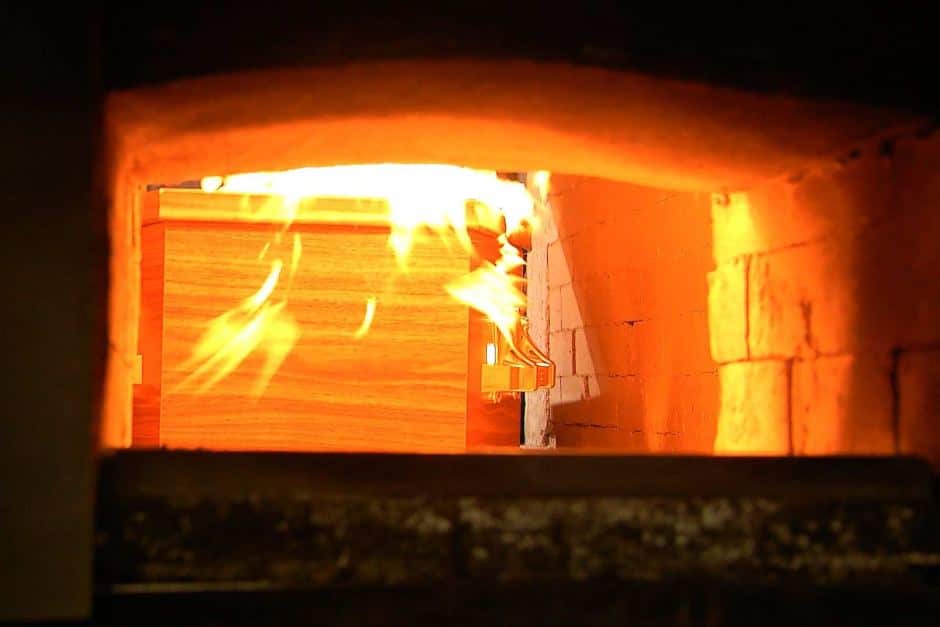 Coffin in a crematorium
