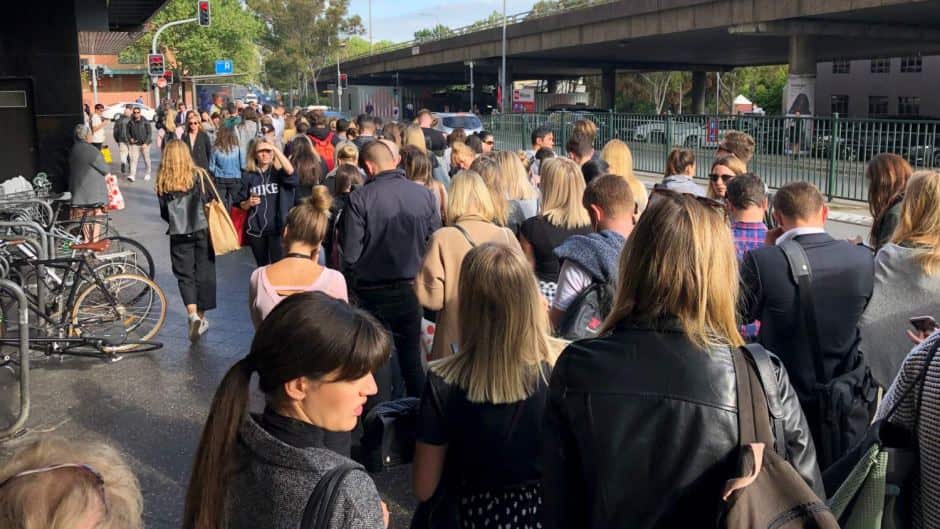 There were large queues outside Bondi Junction station after a train broke down.