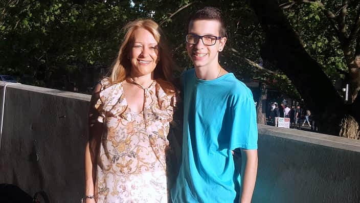 Student Athanasios Kontogiannidis with Greek language teacher Toula Terezakis.