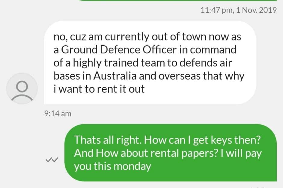 Correspondence from a scammer on Gumtree