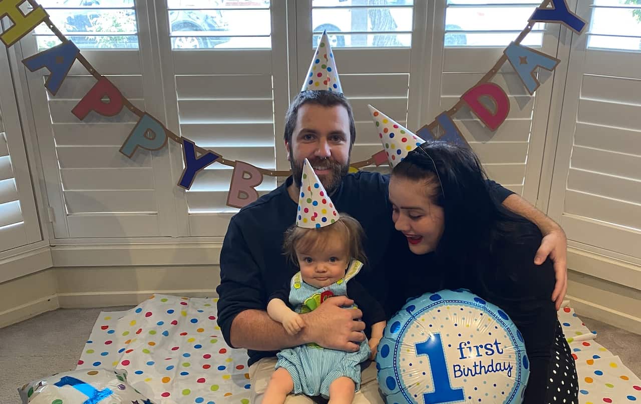 Daisy, Justin and Casper on his birthday.
