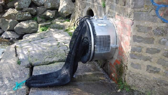 Pratten net installed in a waterway.