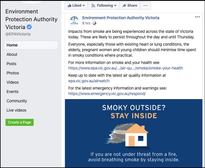 EPA: "Impacts from smoke are being experienced across the state of Victoria today. These are likely to persist throughout the day and until Thursday."