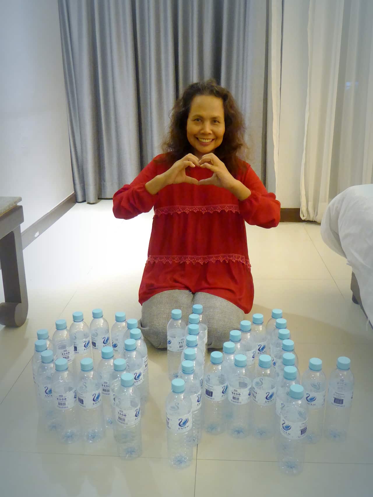 Sompit took a photo of herself on the last day in Thai state quarantine hotel