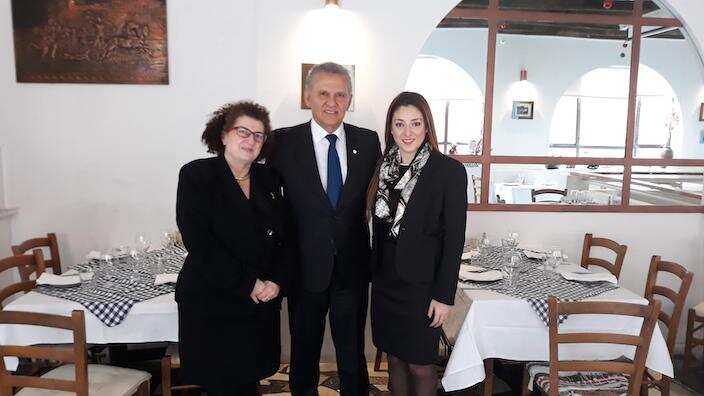 High Commissioner of Cyprus in Australia Martha Mavrommatis (L), Presidential Commissioner for Overseas Cypriots Photis Photiou, SEKA president Eleni Efthymiou.