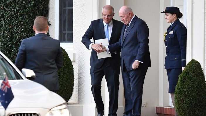 Prime Minister Scott Morrison met with Governor-General Peter Cosgrove for less than 10 minutes this morning