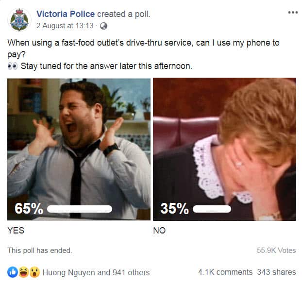 Câu hỏi gây tranh cãi trên Facebook của Sở Cảnh sát Victoria.