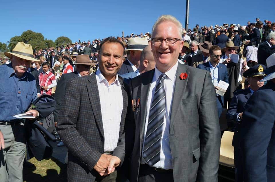 Deepak R Gupta (L) at ANZAC day celebrations at the War Memorial, Canberra