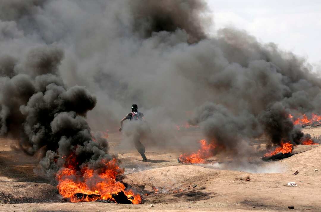 A Palestinian demonstrator during a demonstration on the day of the US embassy move to Jerusalem.