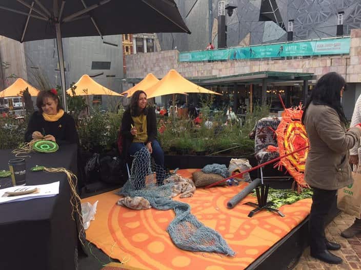 Victorian Aboriginal Weaving Collective-Fire and Ice Sculpture for the Light in Winter Festival NAIDOC Week 2016