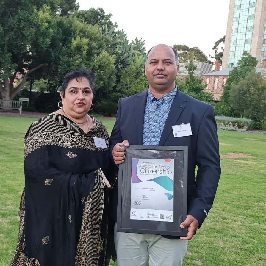 Mr and Mrs Kahlon at the Australia Day award ceremony at the Government House on Monday 18 January.