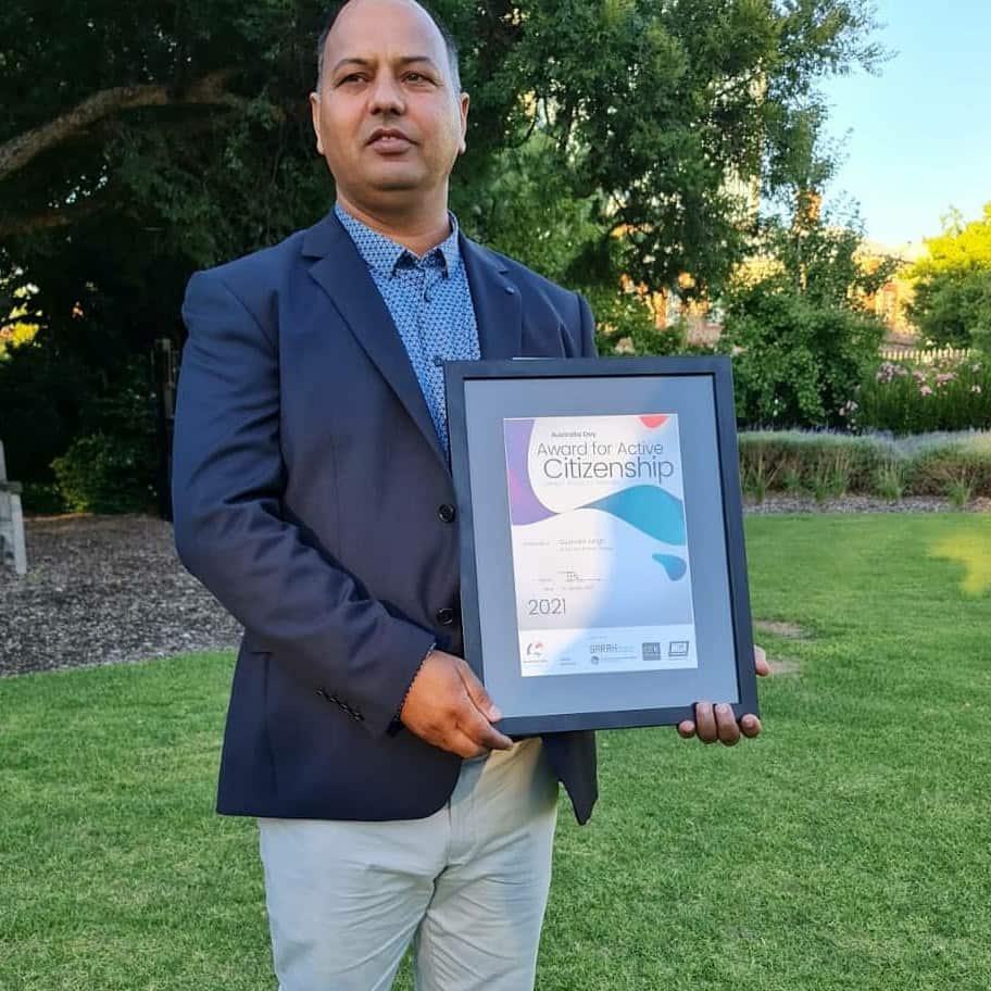 Gurjinder Singh has been honoured with this year’s South Australia Award for Active Citizenship.