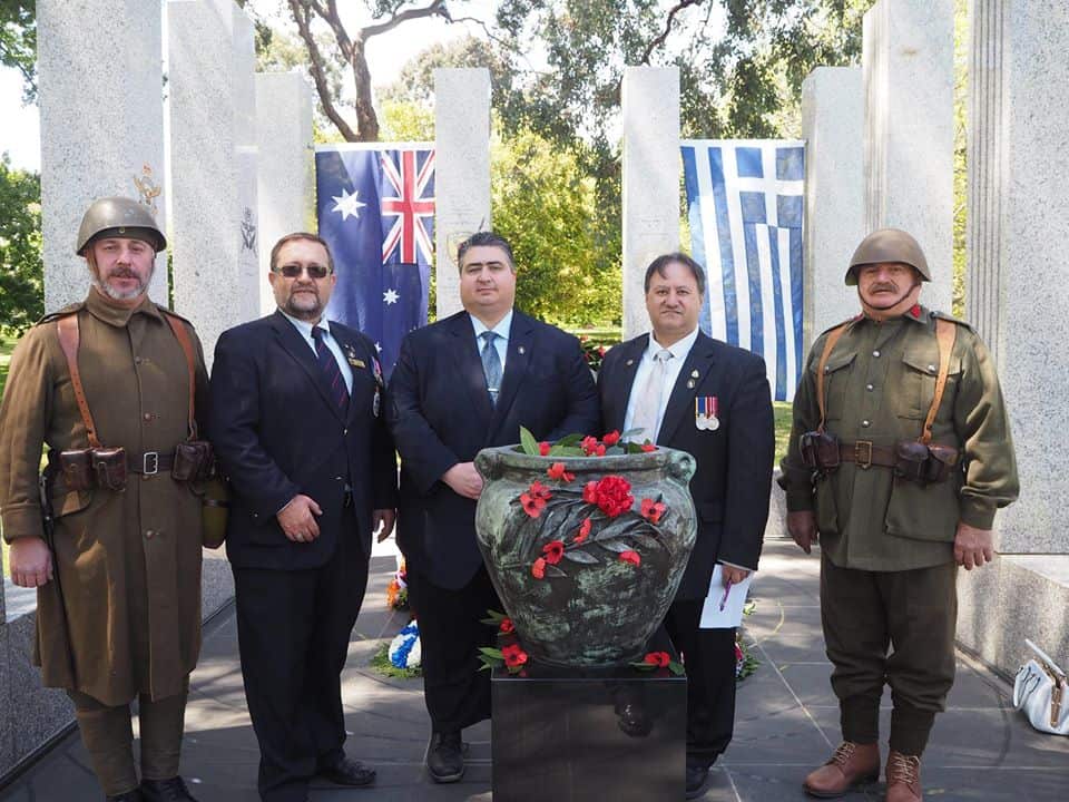 Terry Kanellos OAM (2nd right), with "Lemnos Gallipoli Commemorative Committee" president Lee Tarlamis OAM, and former Navy officer, Ange T. Kenos. 