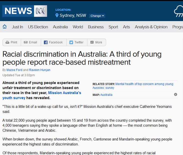 ABC:A Thrid young people report race-based mistreatment