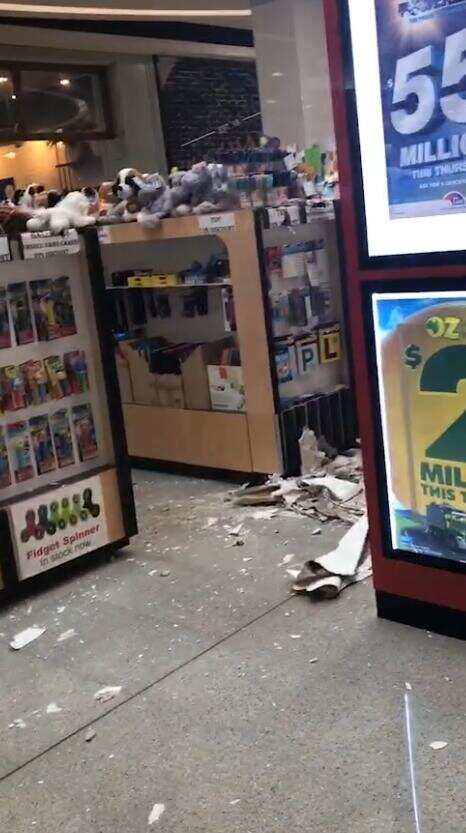 Collapsed ceiling in Rhodes Waterside Shopping Centre