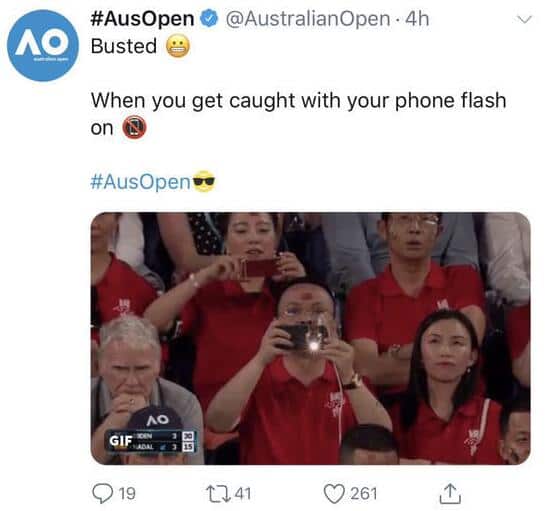 Chinese audience caught using flash in Australian Open