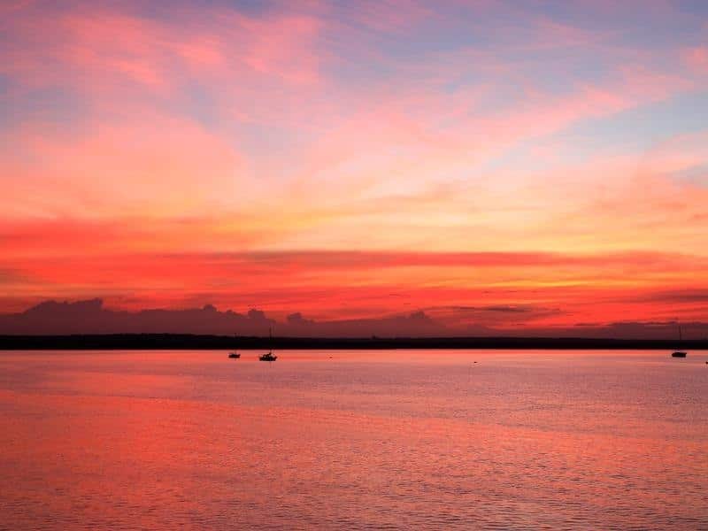 l view at sunrise from Stokes Hill Wharf in Darwin,