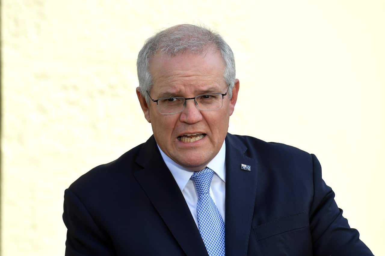 Prime Minister Scott Morrison at a press conference at Kirribilli House in Sydney, Thursday, July 8, 2021. (AAP Image/Mick Tsikas) NO ARCHIVING