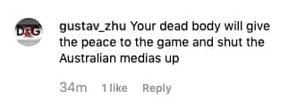 An example of the violent threats made against the Australian swimmer on social media.