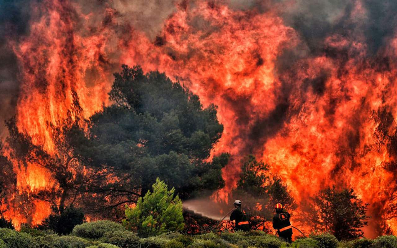 Raging wildfires killed dozens including small children in Greece, devouring homes and forests as terrified residents fled to the sea to escape the flames.