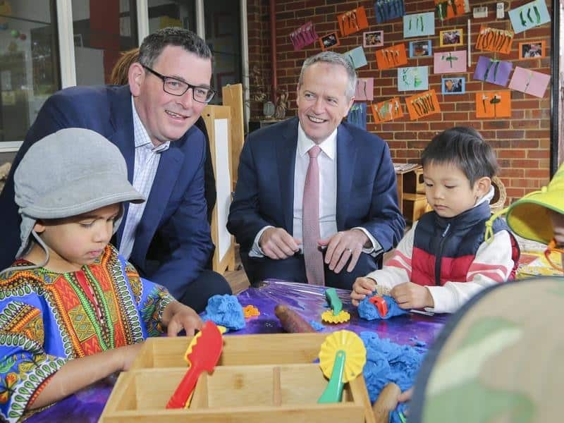 Bill Shorten and Daniel Andrews visit a preschool