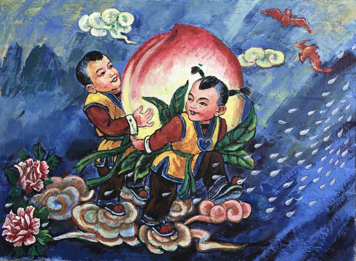 文军作品《抬桃童子》