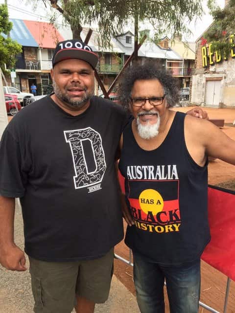 Lucky Luke Curry Murri 13 with Adrian Burragubba at Redfern Invasion Day Rally 2017.  