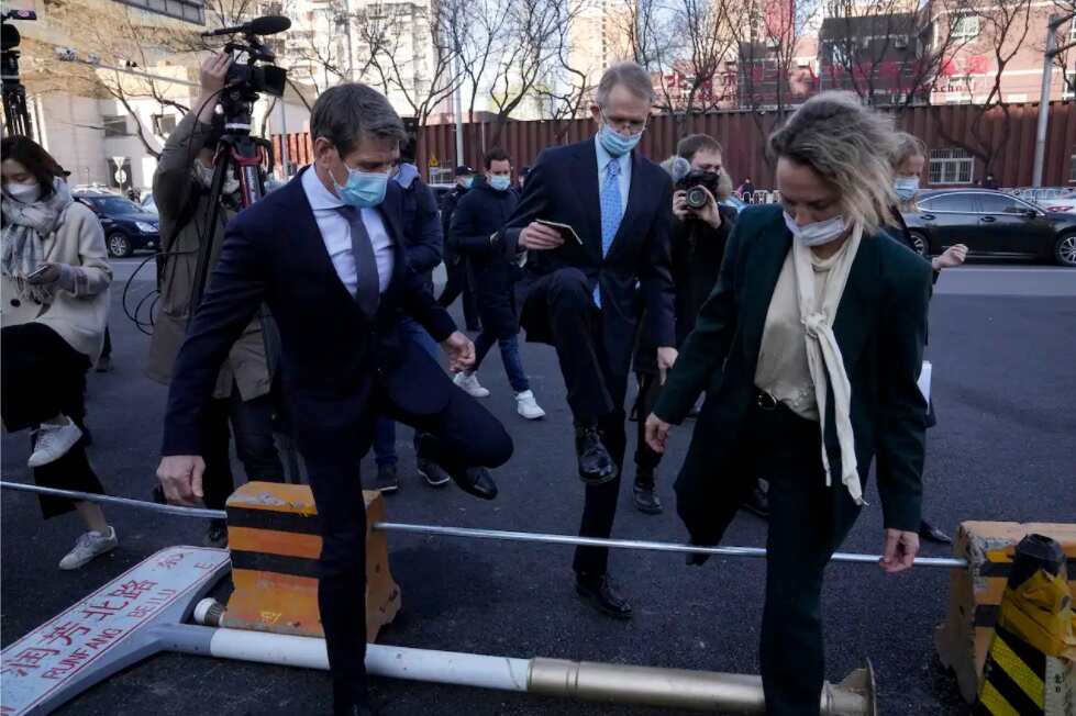 Graham Fletcher, Australia's ambassador to China, walks to the Beijing No.2 Intermediate People's Court before the trial of Chinese-Australian business reporter Cheng Lei on Thursday, March 31, 2022, in Beijing.