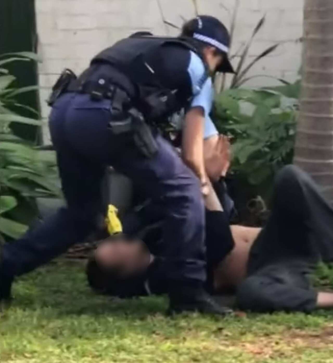 The footage shows the man being repeatedly tasered in the head, neck and chest during the arrest.