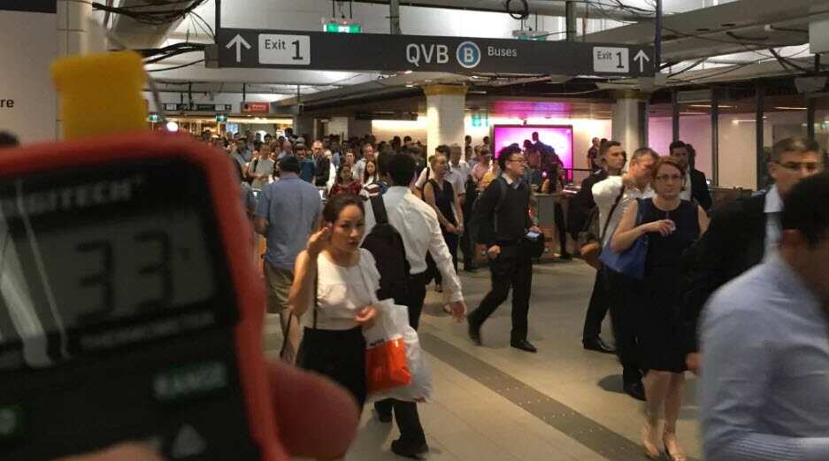 Temperatures reached up to 33 degrees for commuters at Town Hall Station on Wednesday night. 
