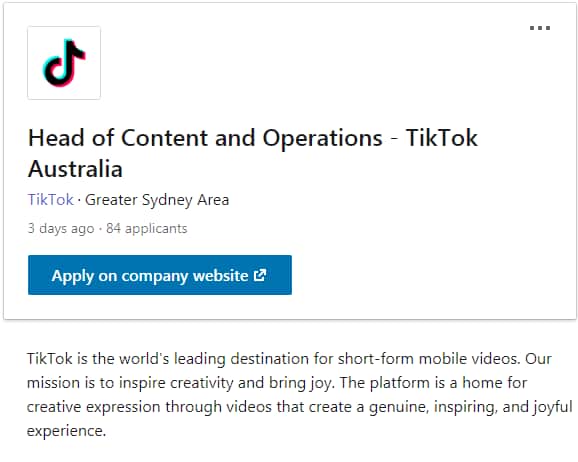 TikTok is hiring in Australia.