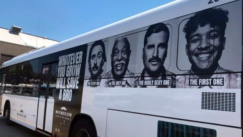 Movember wrapped Sydney bus