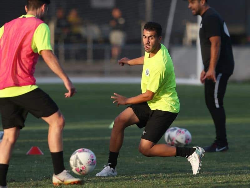 Refugee footballer Hakeem Al-Araibi during a training session