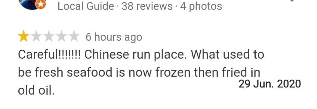 华人小生意主展示含种族主义的Google评论