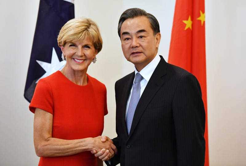 Australia's Minister for Foreign Affairs Julie Bishop and China's Foreign Minister Wang Yi