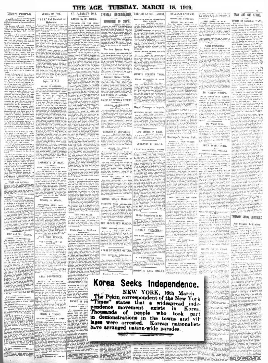 The Age on 18 March 1919