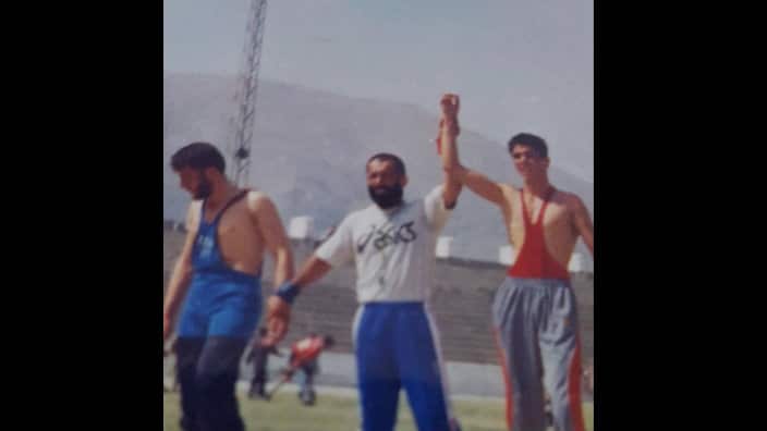 Amin Yaqubi, after winning the wrestling match in Kabul Afghanistan.