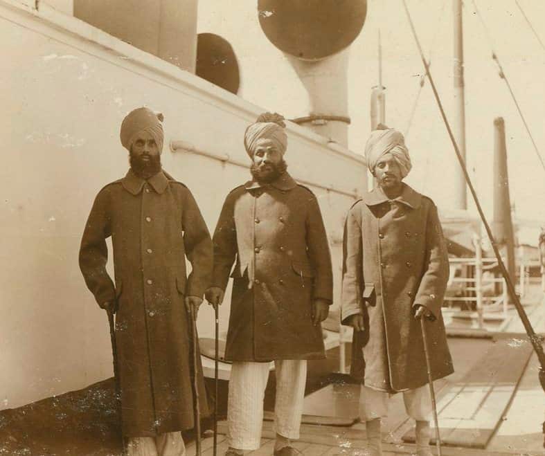 Three wounded Sikh soldiers on board the hospital ship Glengorm Castle