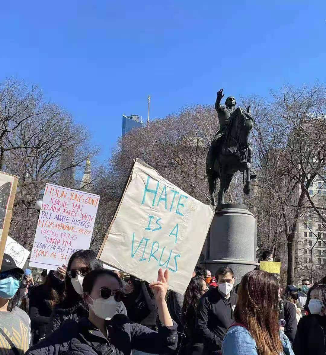 华人15岁少女Cindy Zhao参与“停止仇恨亚裔”（#StopAsianHate）集会