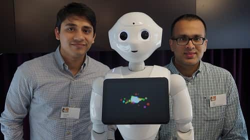 Researcher Muneeb Ahmad, Pepper and Dr Omar Mubin)